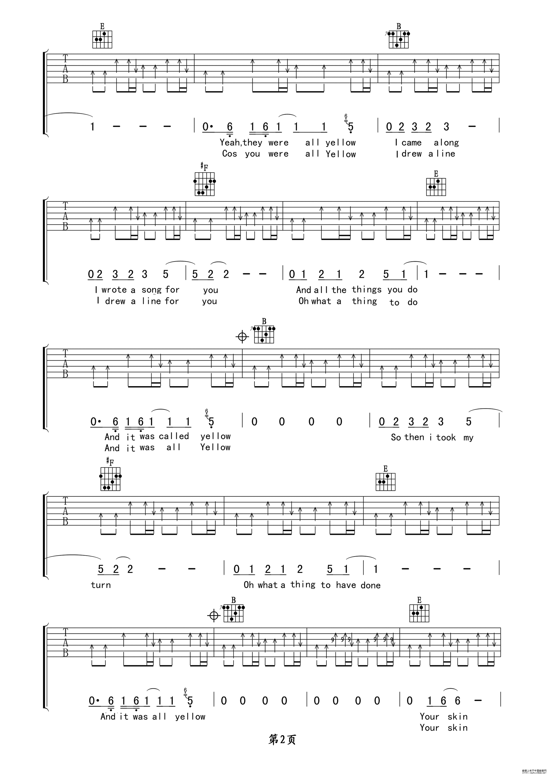 蔡健雅《Yellow》吉他谱_A调吉他弹唱谱 - 打谱啦