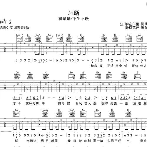 怎断吉他谱 平生不晚 C调指法版吉他伴奏谱