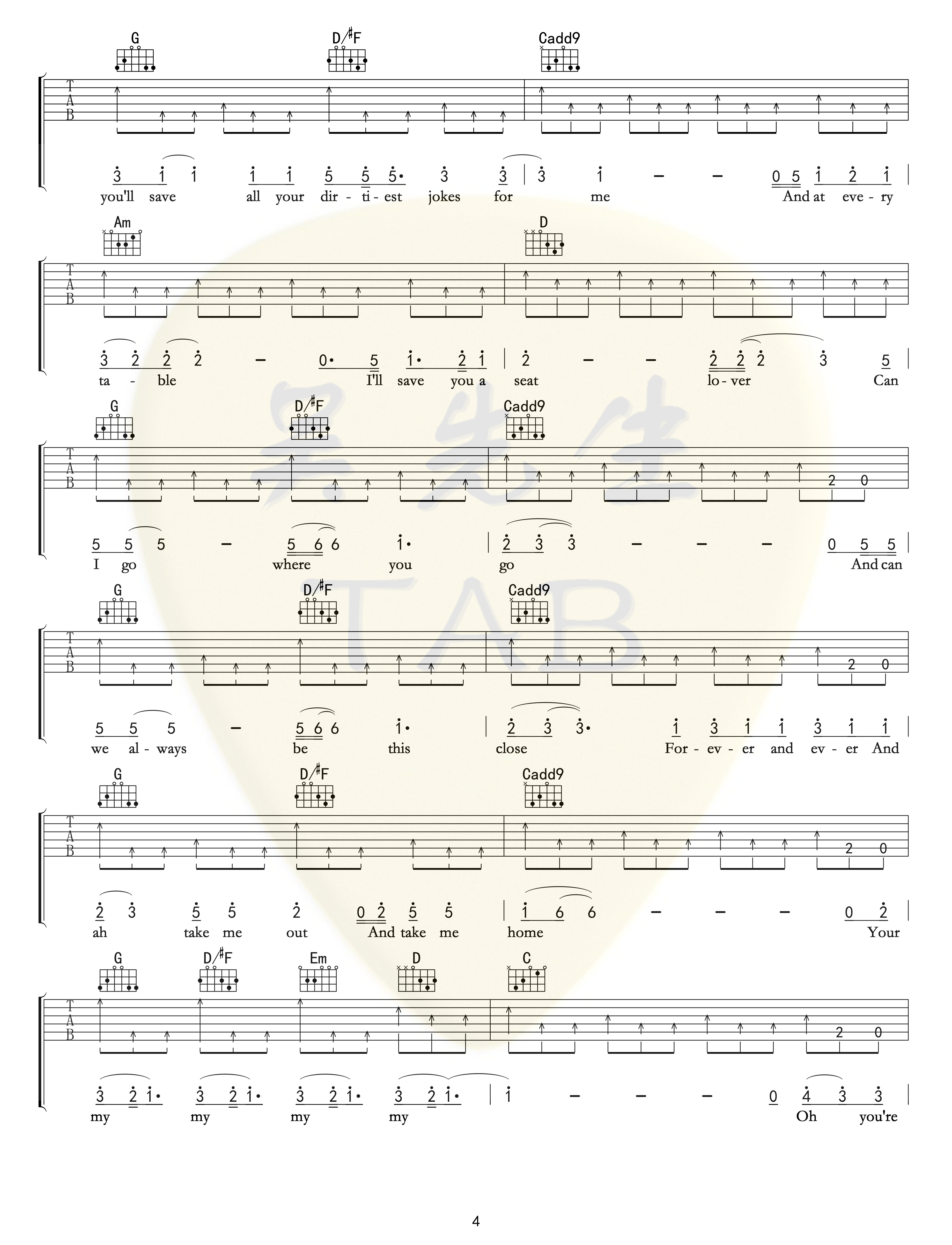 Lover吉他谱吴先生TAB编配吉他堂-4