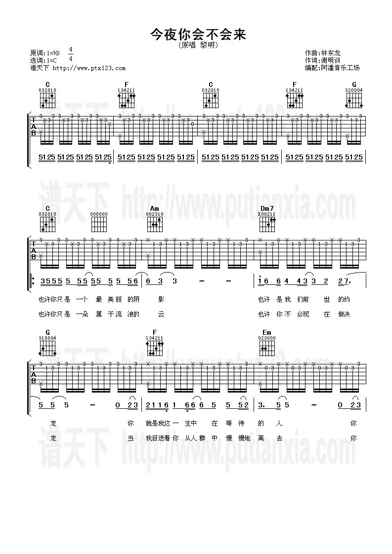 今夜你会不会来吉他谱阿潘音乐编配吉他堂-1