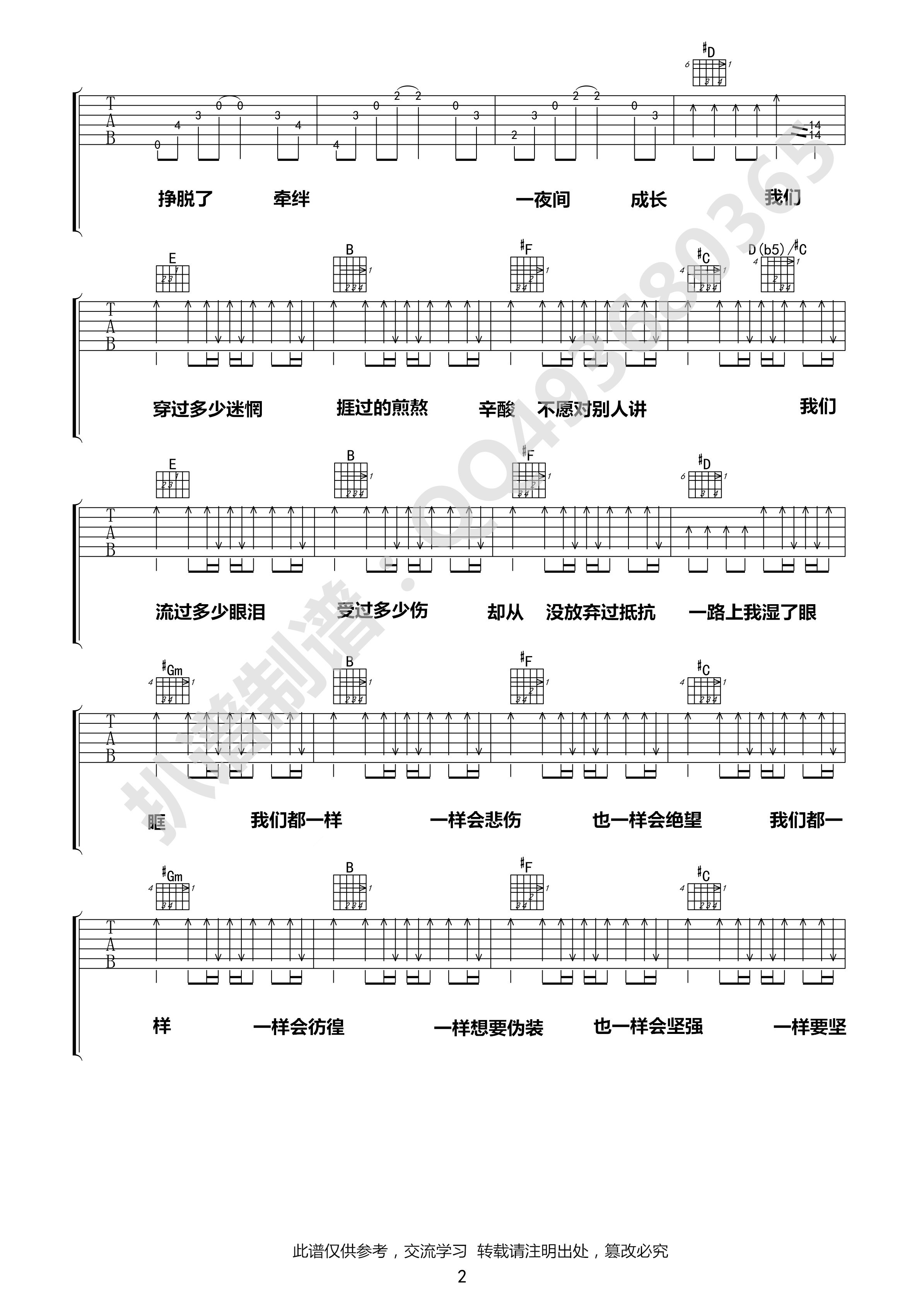 一夜成长吉他谱吴先生编配吉他堂-2