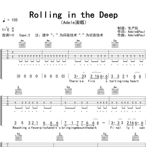 Rolling in the Deep吉他谱 Adele C调吉他弹唱谱
