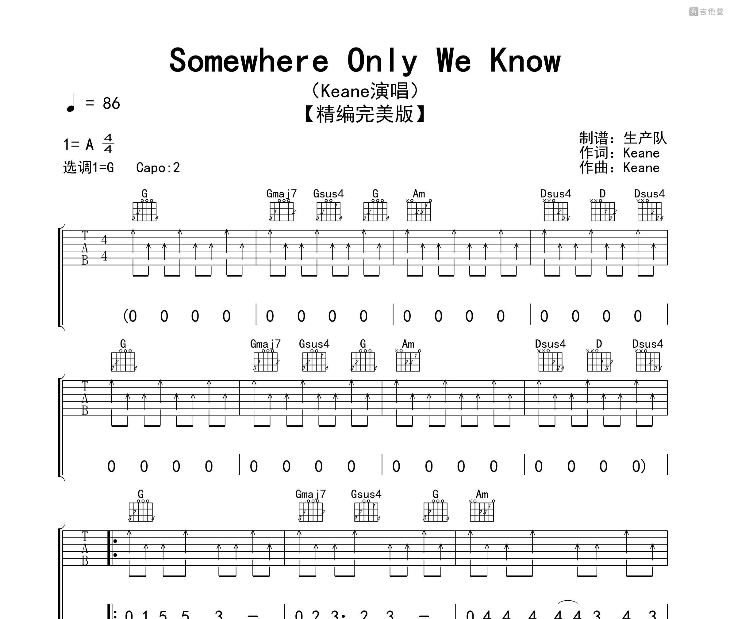 Somewhere Only We Know吉他谱