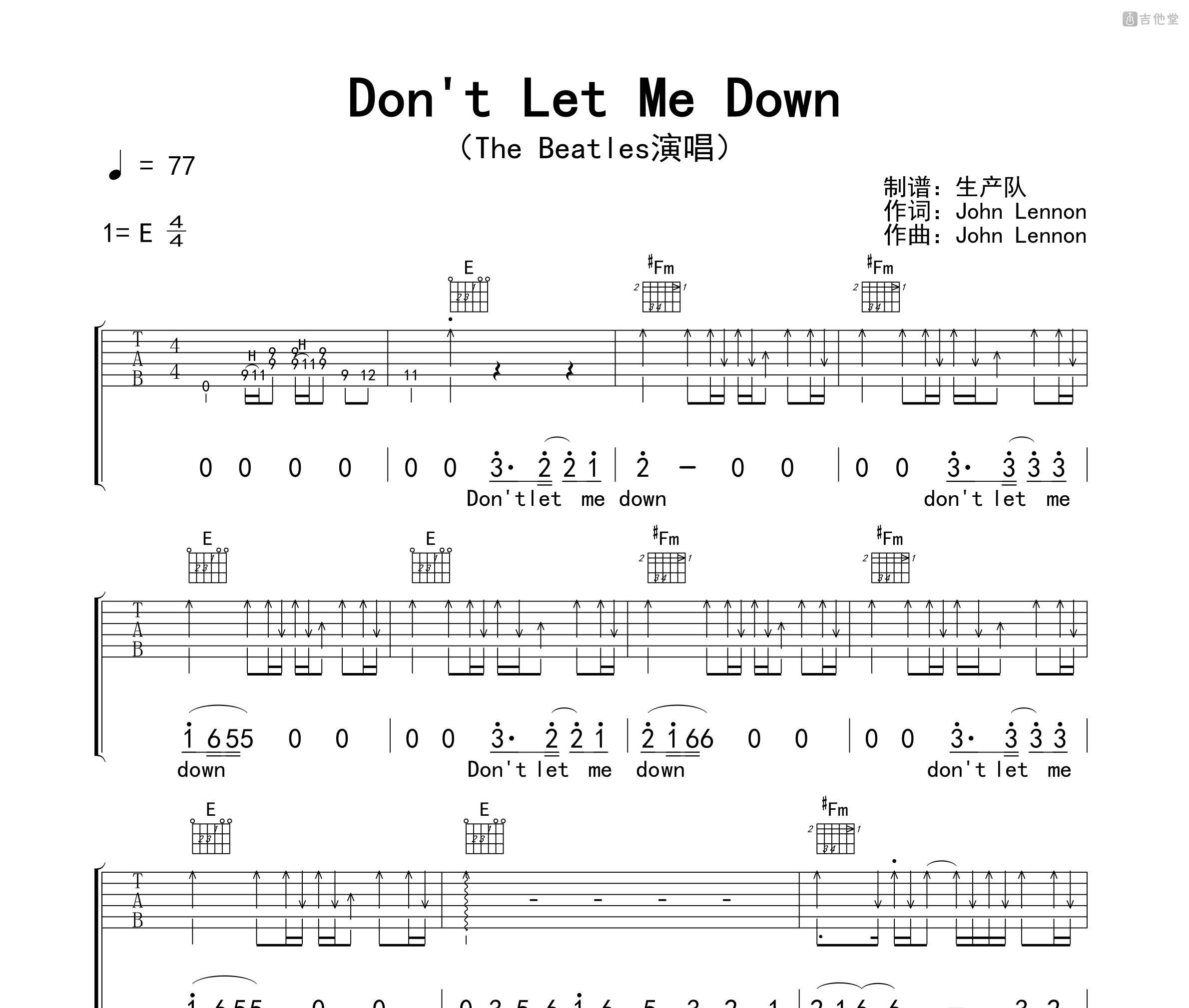 Don't Let Me Down吉他谱