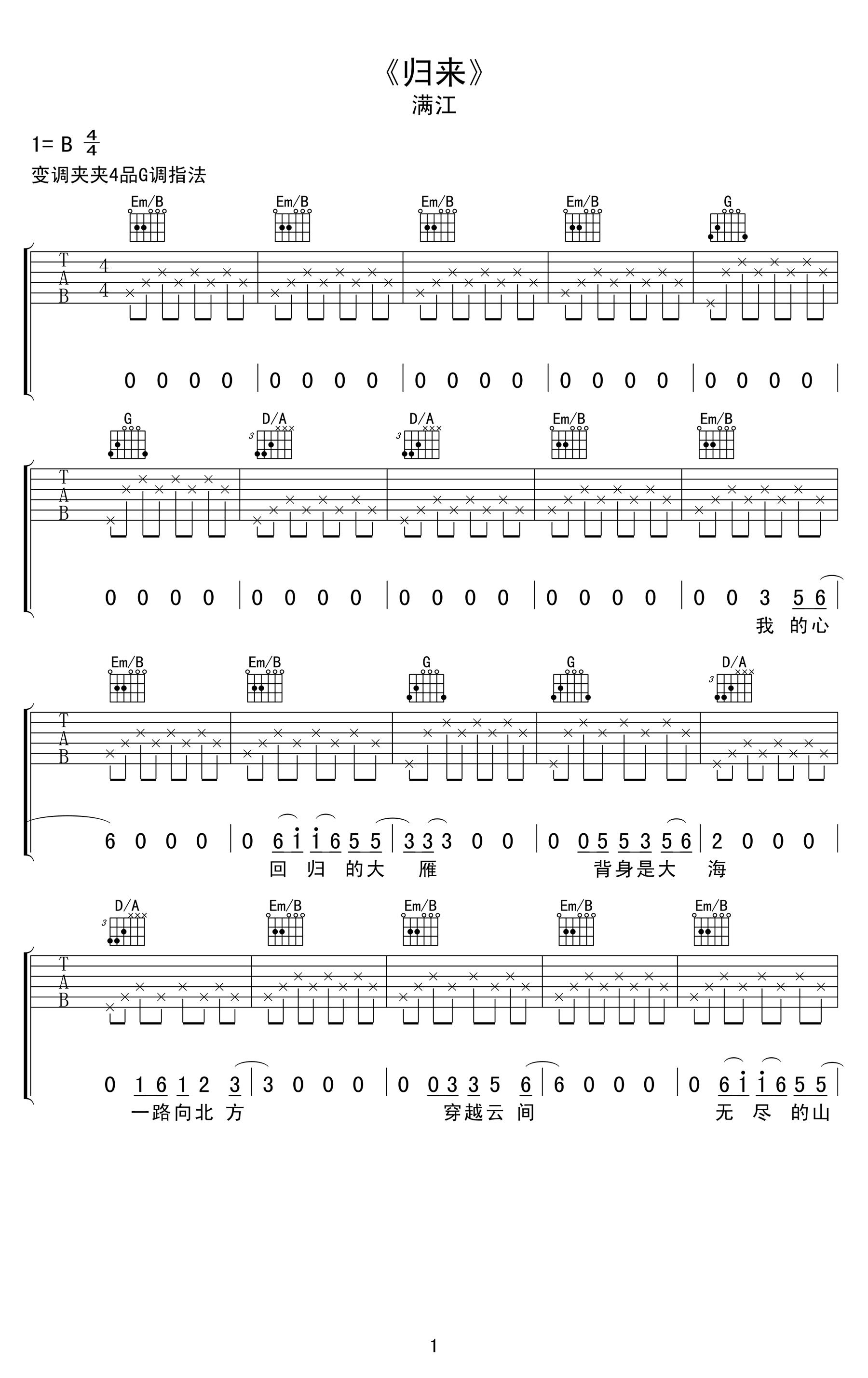 归来吉他谱王洛编配吉他堂-1