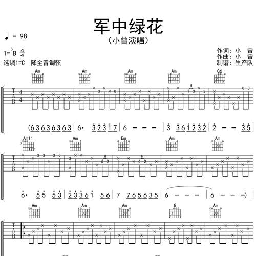 军中绿花吉他谱 小曾 C调指法版吉他弹唱伴奏谱