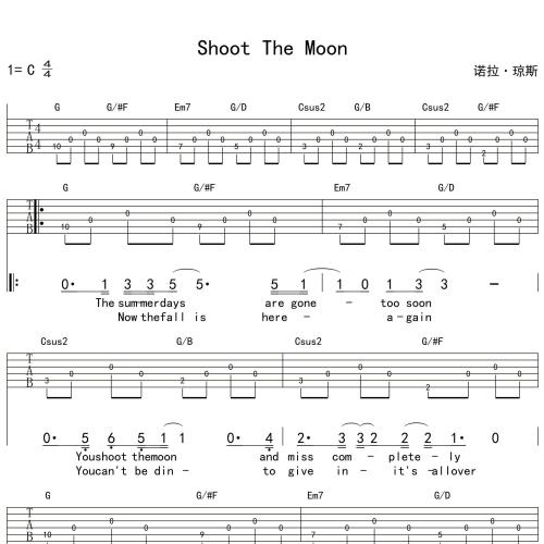 Shoot The Moon吉他谱 Norah Jones C调编配高清六线谱
