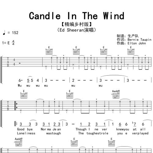 Candle In The Wind吉他弹唱谱_Ed Sheeran演唱_E调高清图片版吉他谱