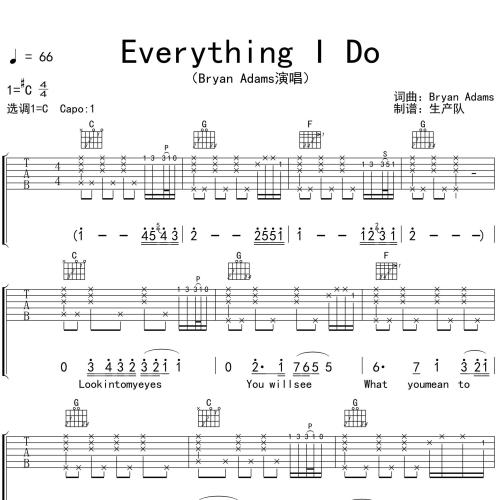 Everything I Do吉他弹唱谱_Bryan Adams演唱_C调高清图片版吉他谱