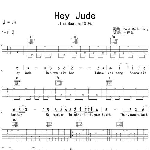 《Hey Jude》吉他谱-The Beatles-F调弹唱伴奏吉他谱