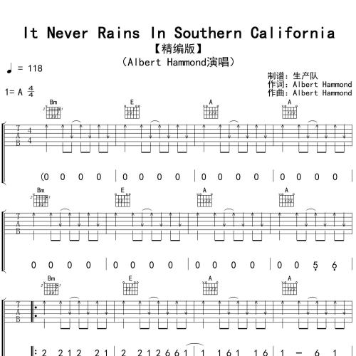 It Never Rains In Southern California吉他谱 Albert hammond A调吉他弹唱谱