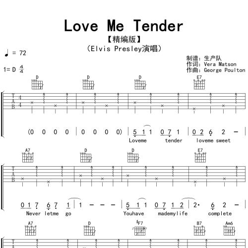 Love Me Tender吉他谱_Elvis Presley演唱_D调图片格式吉他伴奏谱