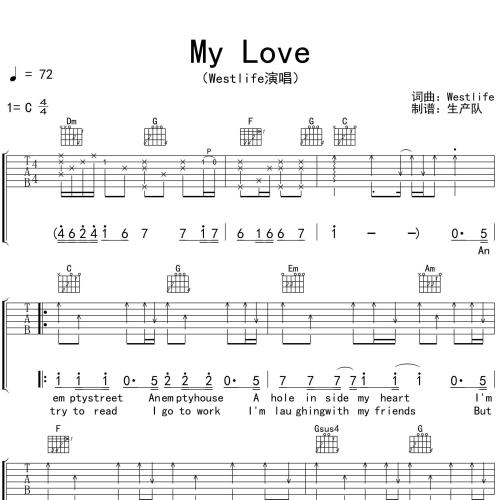 My Love吉他谱_Westlife演唱_C调图片格式吉他伴奏谱
