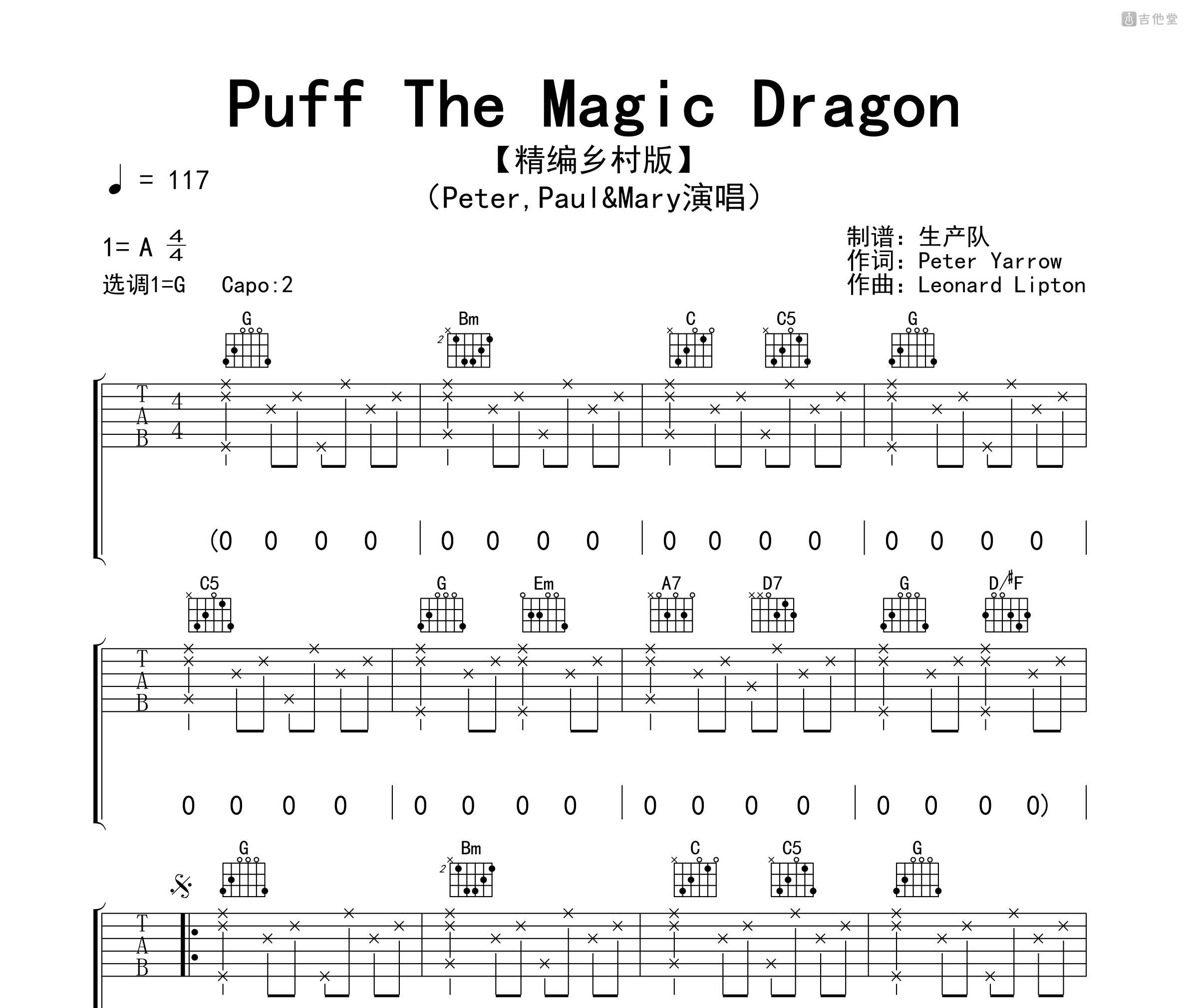 Puff The Magic Dragon吉他谱