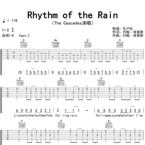 《Rhythm of the Rain》吉他谱-The Cascades-D调弹唱伴奏吉他谱