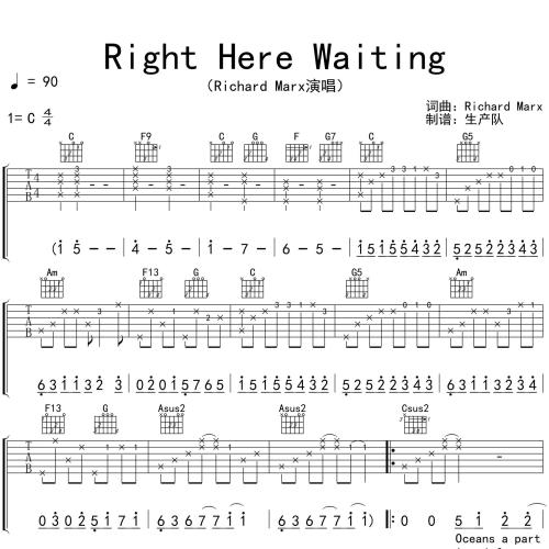 Right Here Waiting吉他谱 Richard Marx C调演奏版吉他六线谱