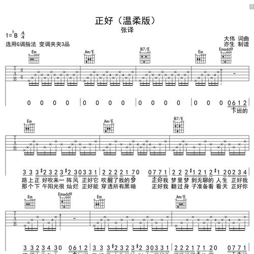正好吉他谱 张译 G调吉他弹唱谱