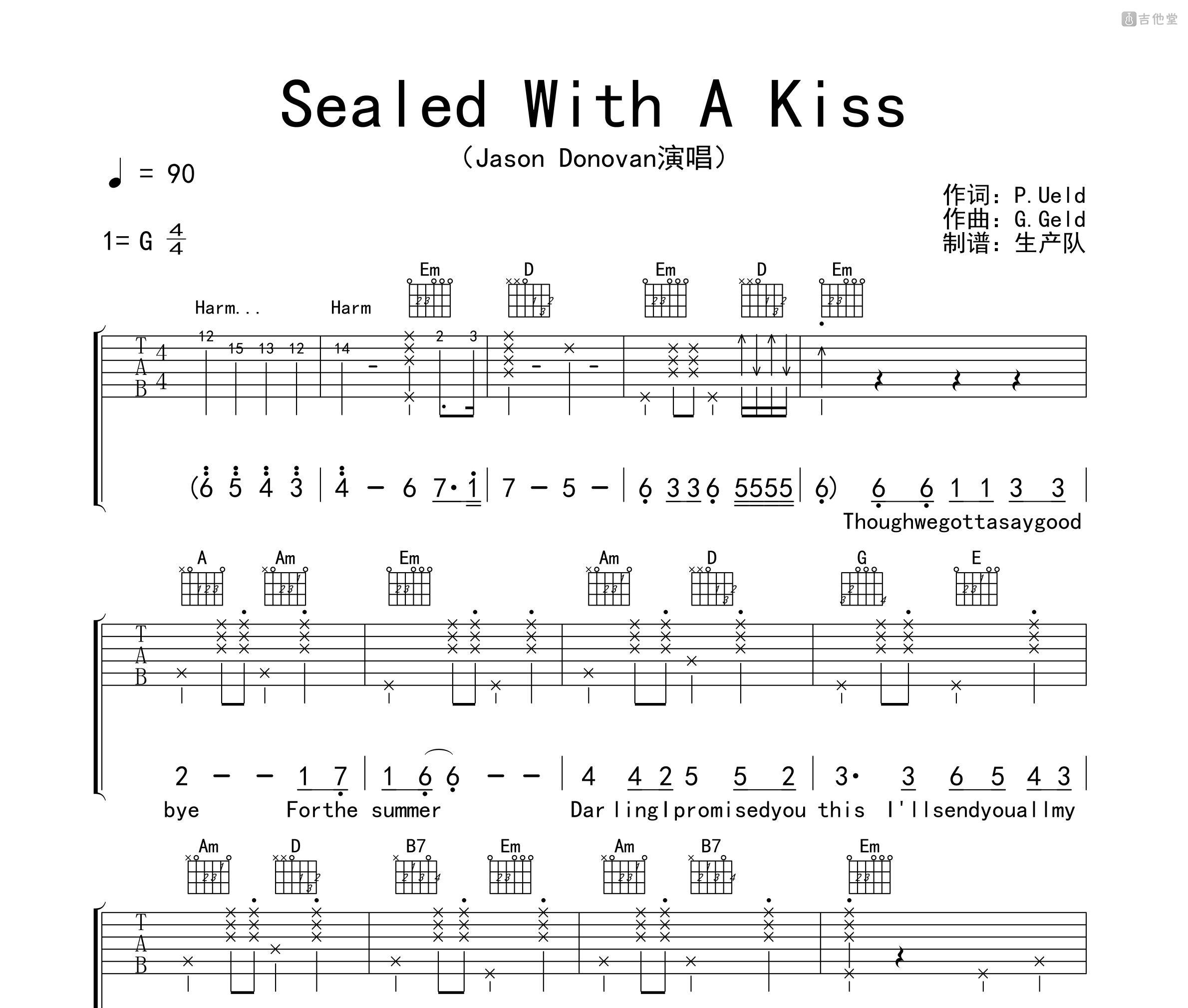 Sealed with a kiss吉他谱_Jason Donovan_C调指弹 - 吉他世界