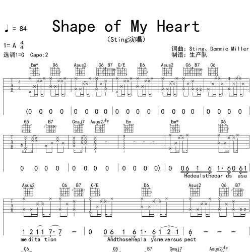 Shape of My Heart吉他谱_Sting_吉他伴奏谱_G调版
