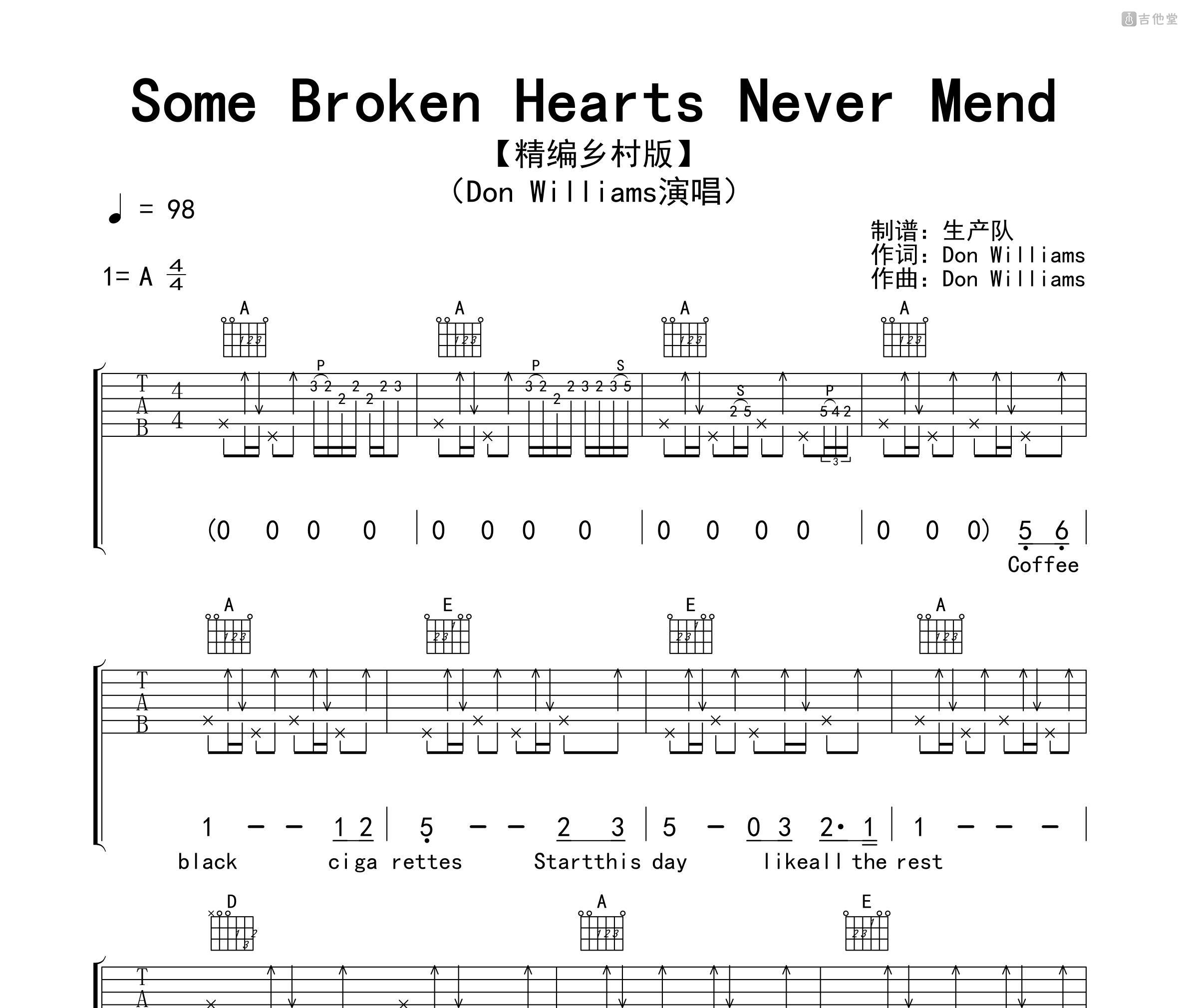 Some Broken Hearts Never Mend吉他谱