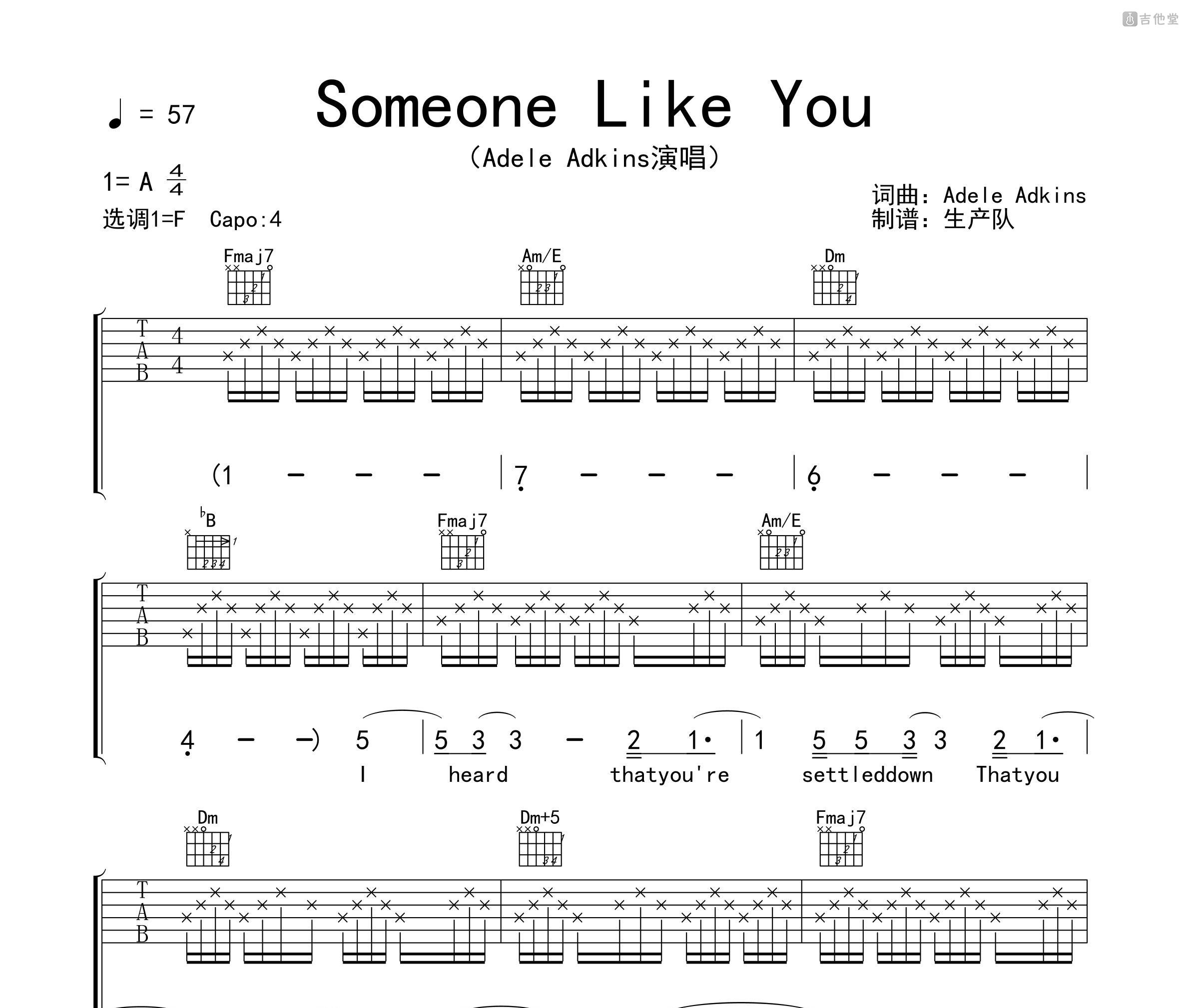 跪求《Someone like you》吉他谱！！_百度知道