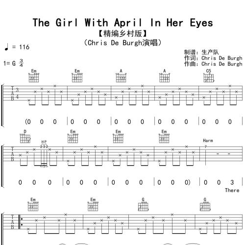 The Girl With April In Her Eyes吉他谱 Chris de Burgh G调编配高清六线谱