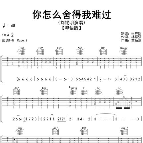 你怎么舍得我难过（粤语版）吉他谱 刘锡明 G调和弦指法吉他弹唱谱