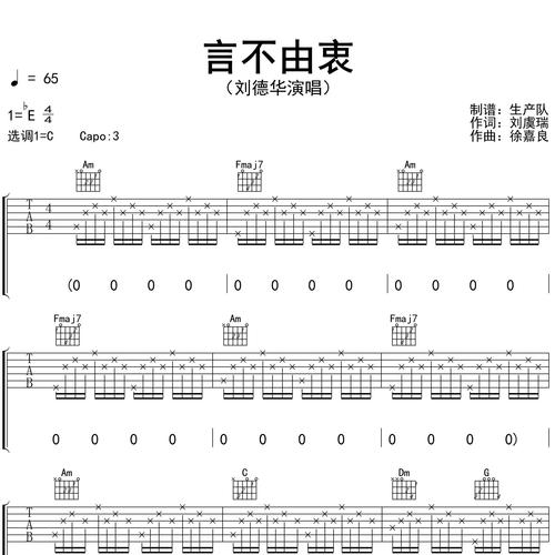 言不由衷吉他谱 刘德华 C调吉他弹唱谱