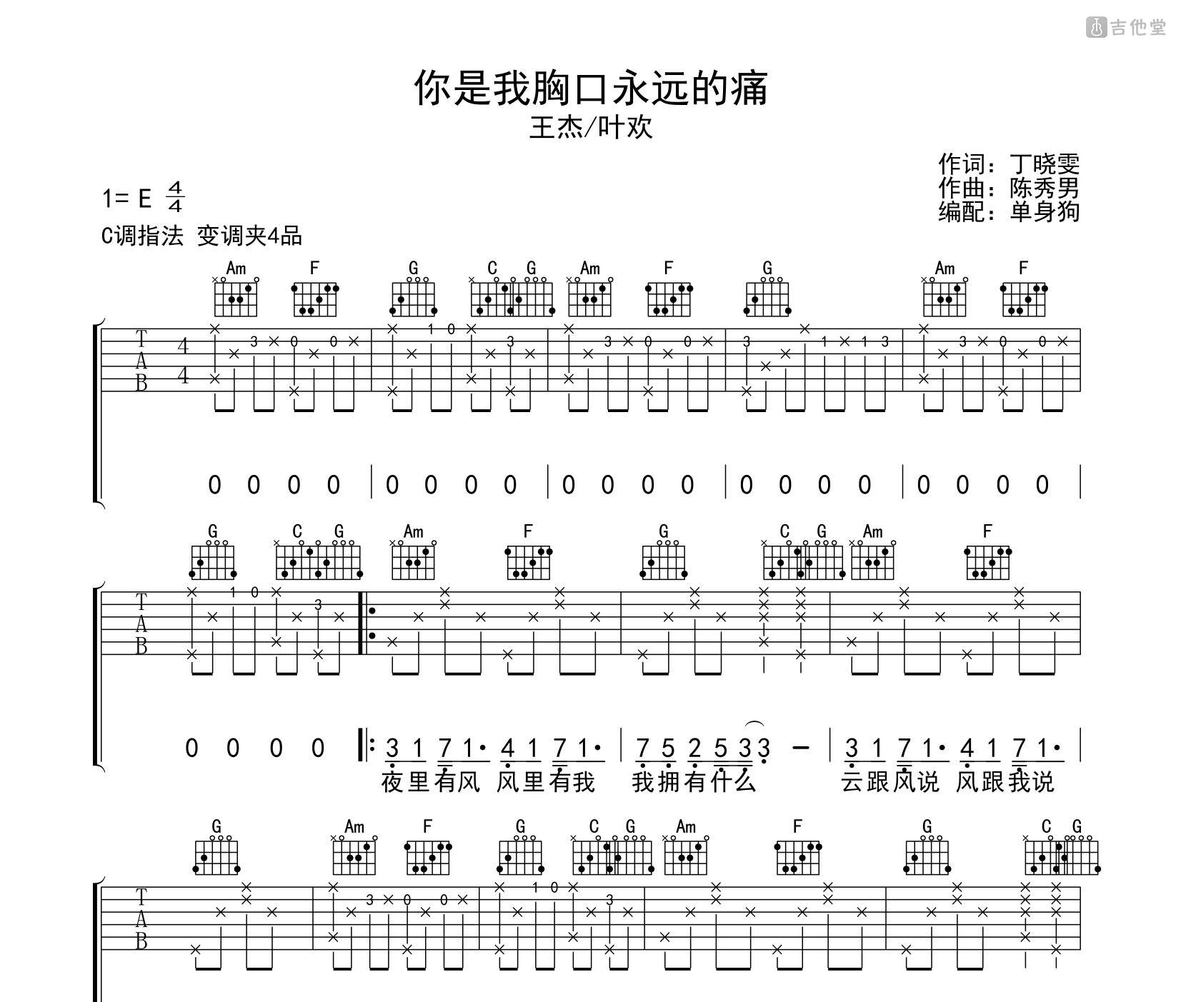 你是我胸口永远的痛吉他谱