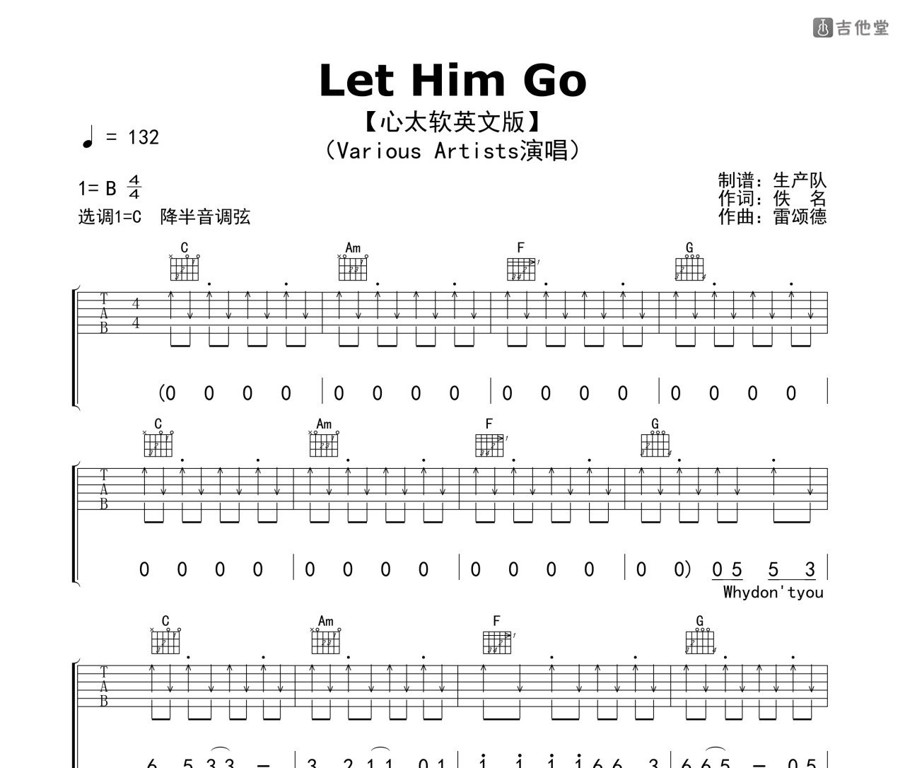 Let Him Go（心太软英文版）吉他谱