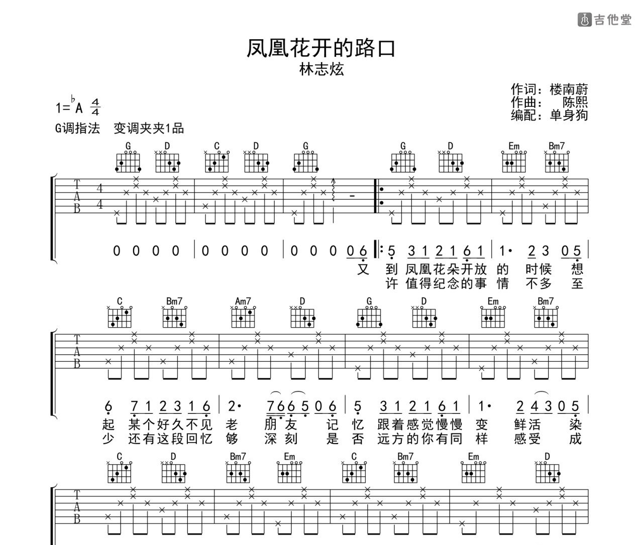 凤凰花开的路口吉他谱