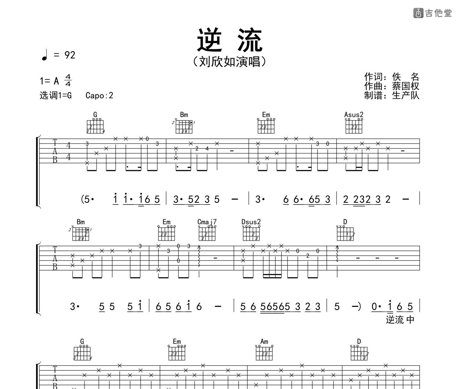 逆流吉他谱