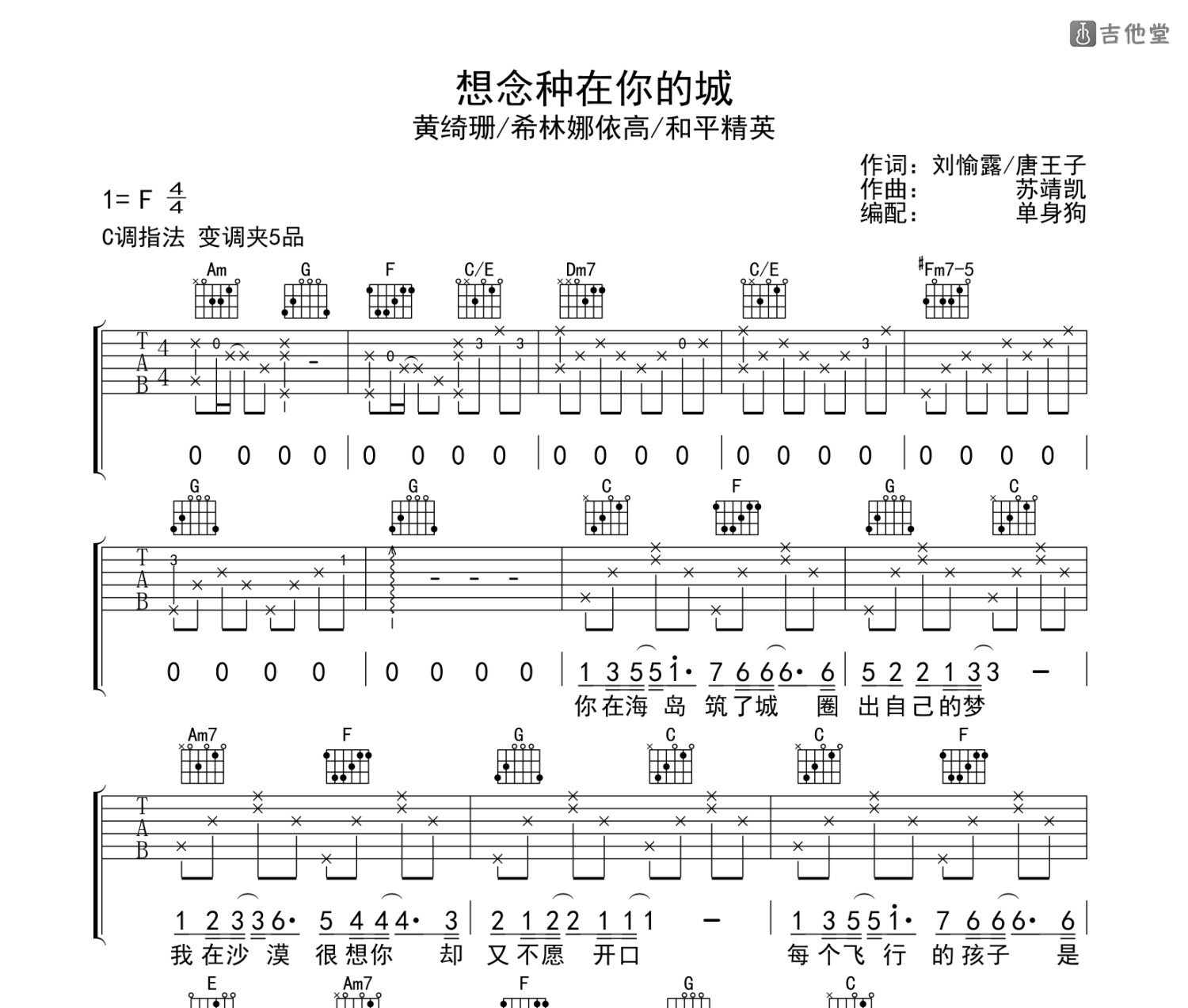 想念种在你的城吉他谱