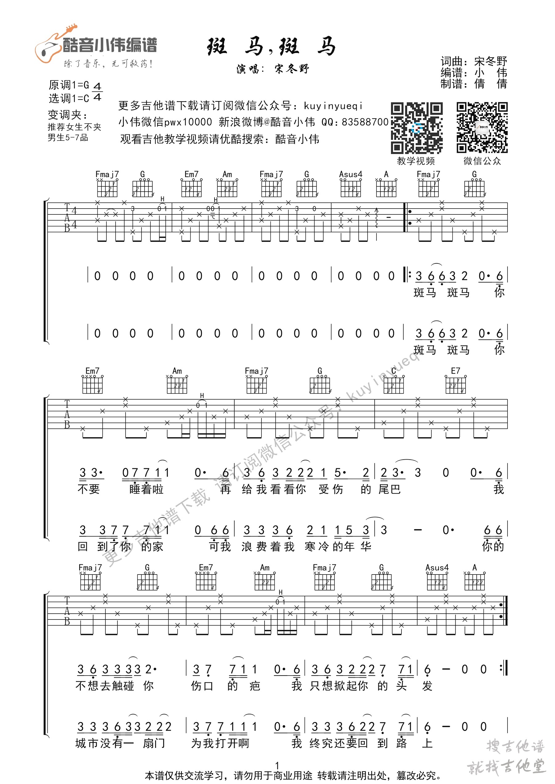 斑马斑马吉他谱酷音小伟编配吉他堂-3