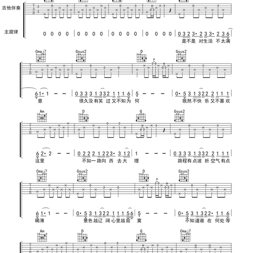 去大理吉他弹唱谱_黄渤_G调吉他谱(sorpion)