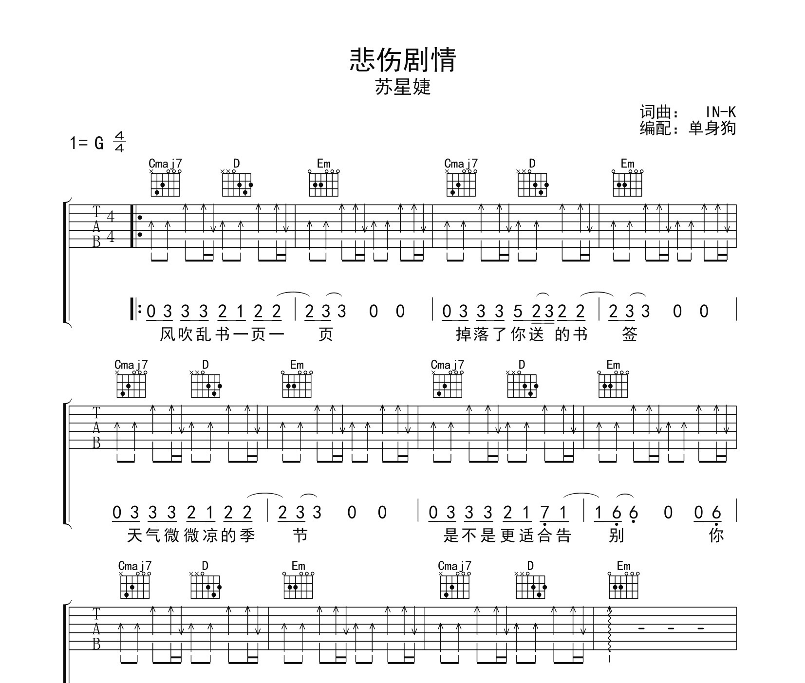 悲伤剧情吉他谱