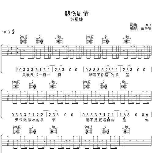 《悲伤剧情》吉他弹唱谱_苏星婕演唱_G调吉他谱