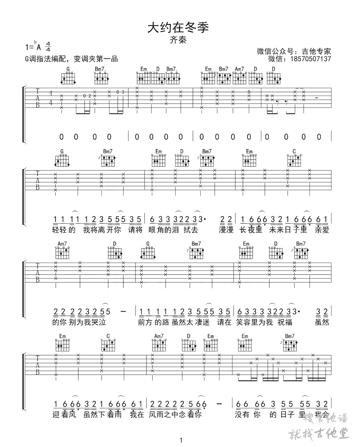 大约在冬季吉他谱吉他专家编配吉他堂-1