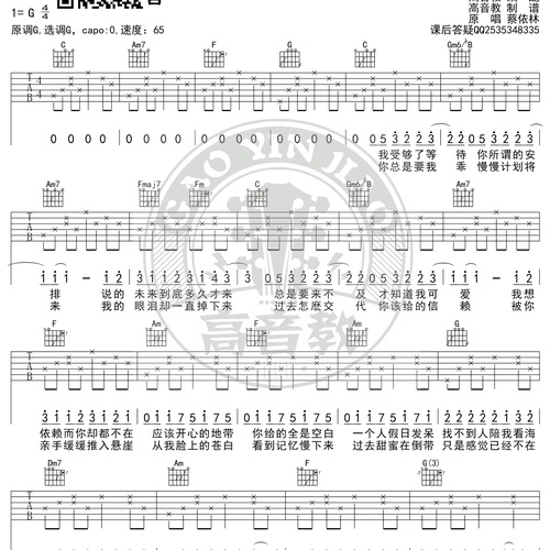 《倒带》吉他弹唱谱_蔡依林演唱_C调吉他谱(高音教)