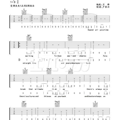 Angel吉他谱 Sarah McLachlan C调吉他弹唱六线谱(玩易文化)