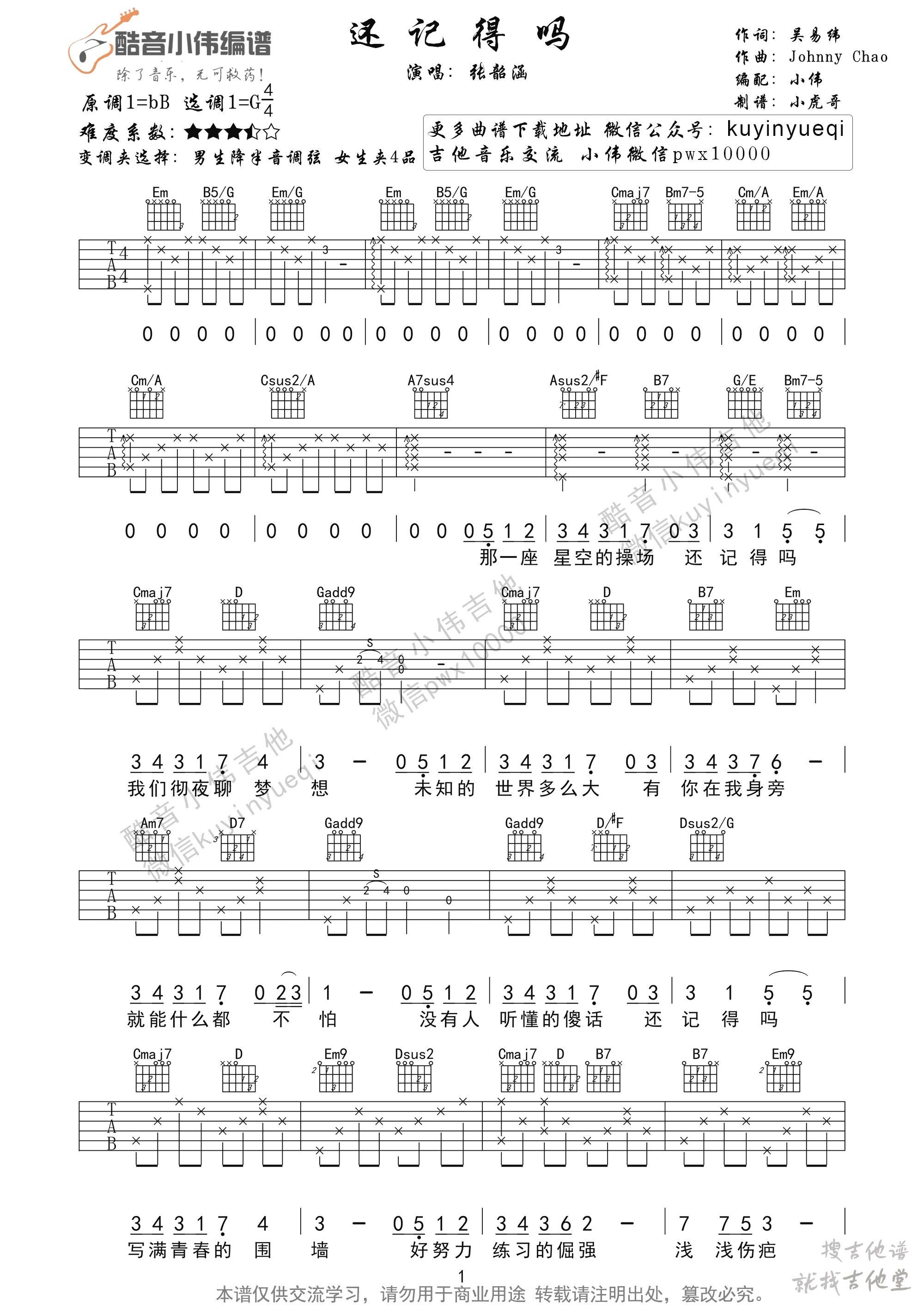 还记得吗吉他谱小伟吉他编配吉他堂-1