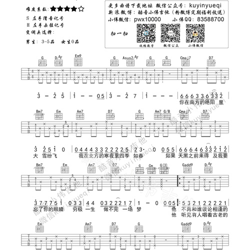 南山南吉他谱 马頔 弹唱伴奏吉他谱 G调版(酷音小伟)
