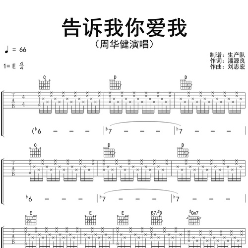 告诉我你爱我吉他谱 周华健 E调吉他弹唱六线谱