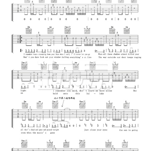 《Safe and sound》吉他六线谱_Taylor Swift_弹唱吉他谱_C调指法(玩易文化)