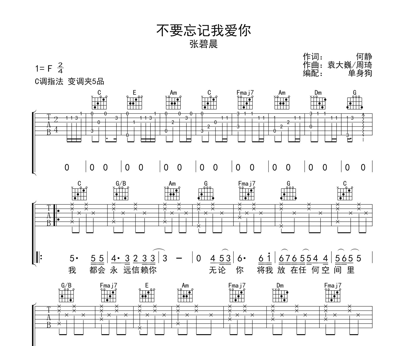 不要忘记我爱你吉他谱