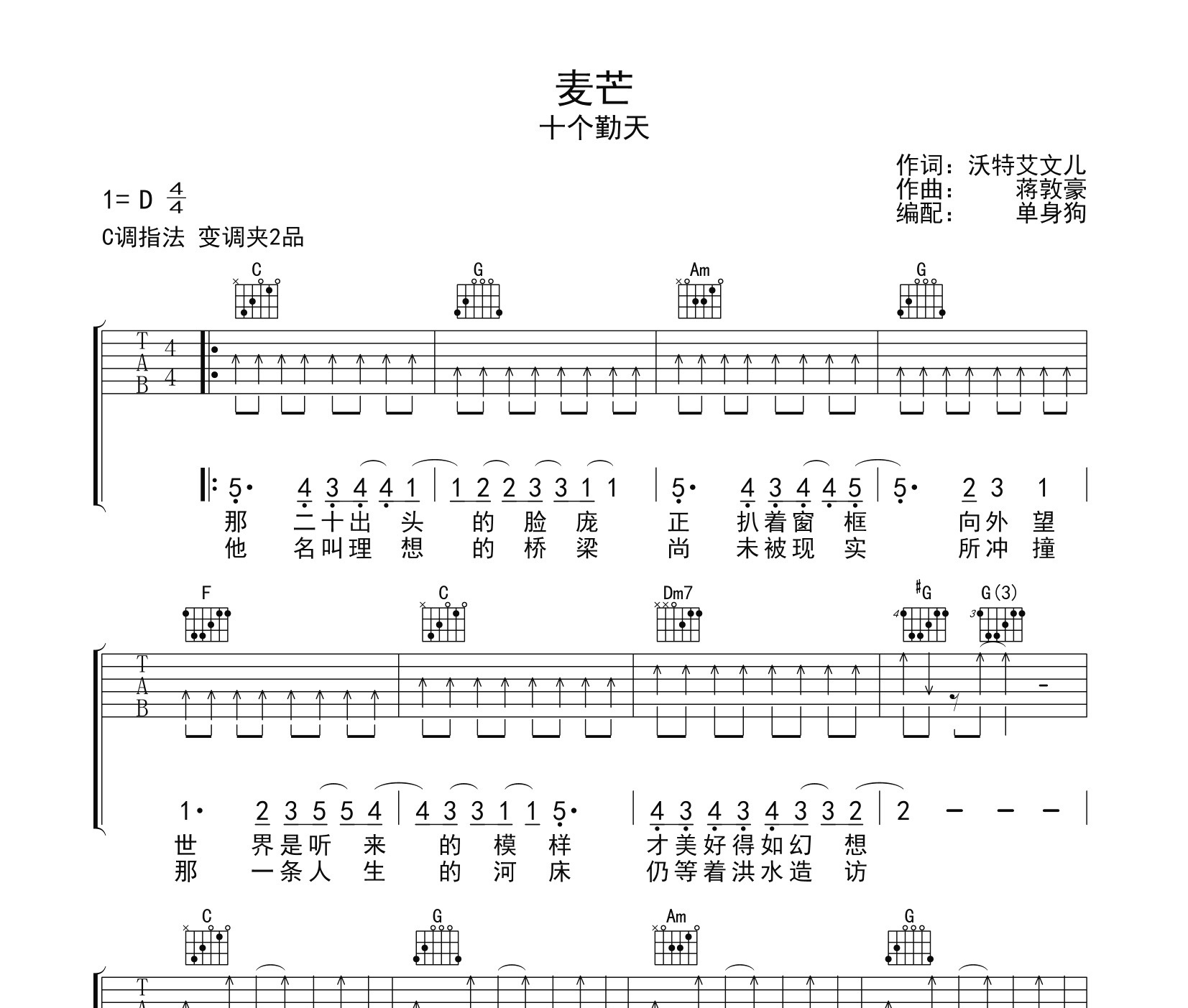 麦芒吉他谱