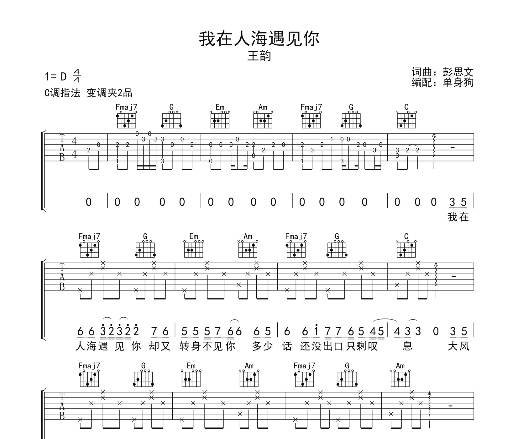 我在人海遇见你吉他谱