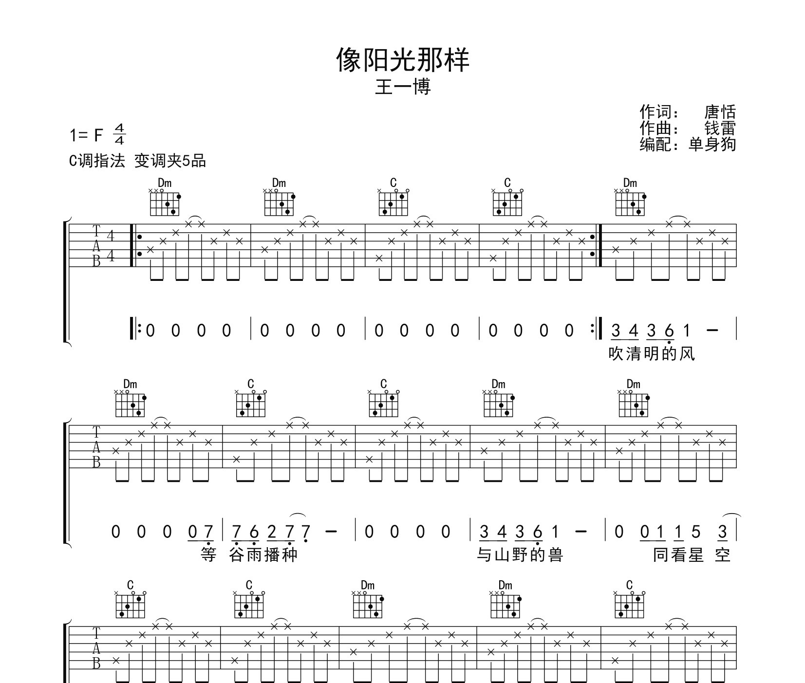 像阳光那样吉他谱