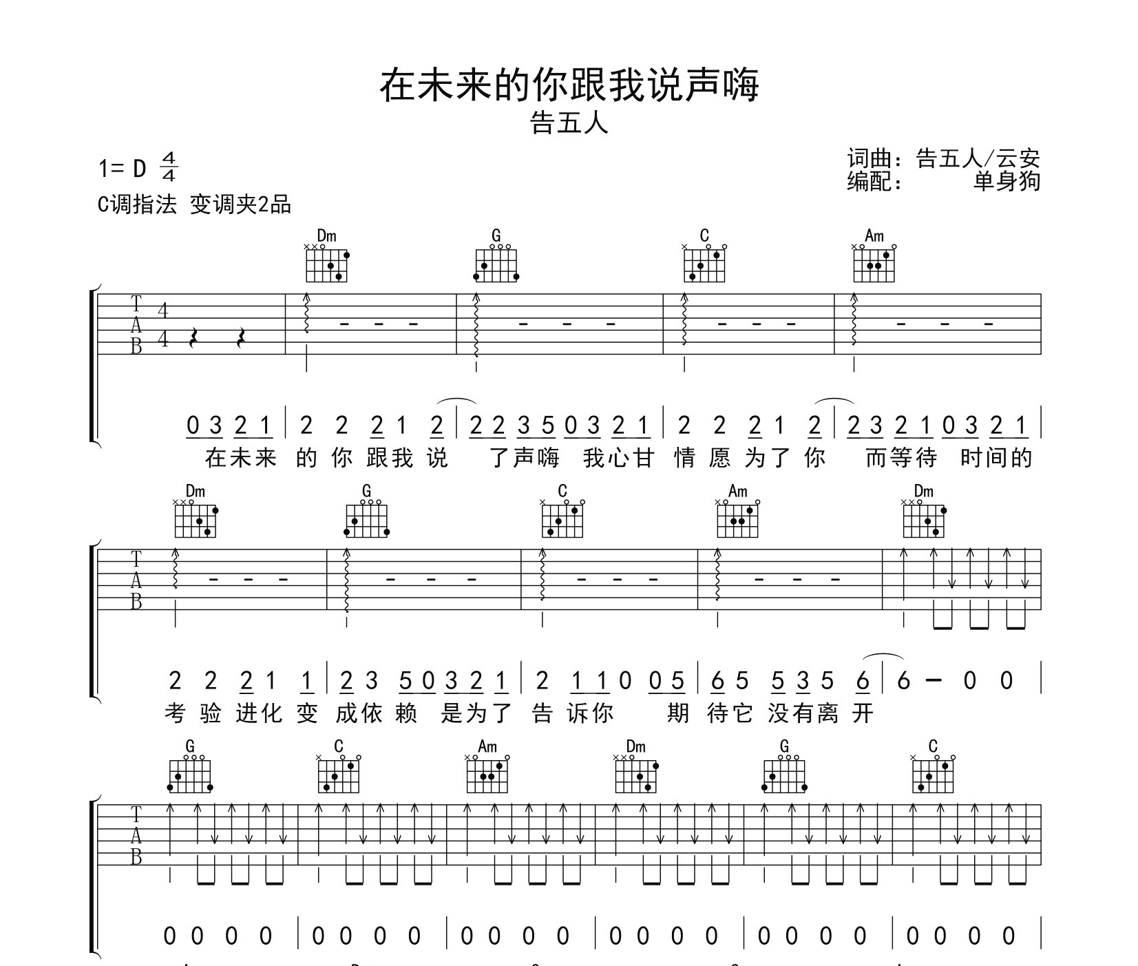 在未来的你跟我说声嗨吉他谱
