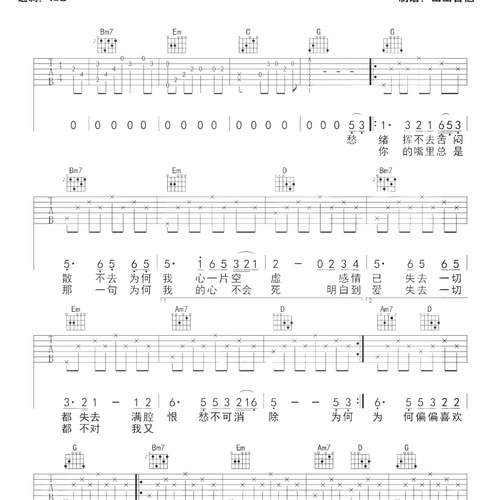 陈百强《偏偏喜欢你》吉他谱 G调六线谱(山山吉他)